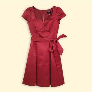 90s Y2K Coquette Romantic Red Satin Belted Bow Dress BCBG Paris